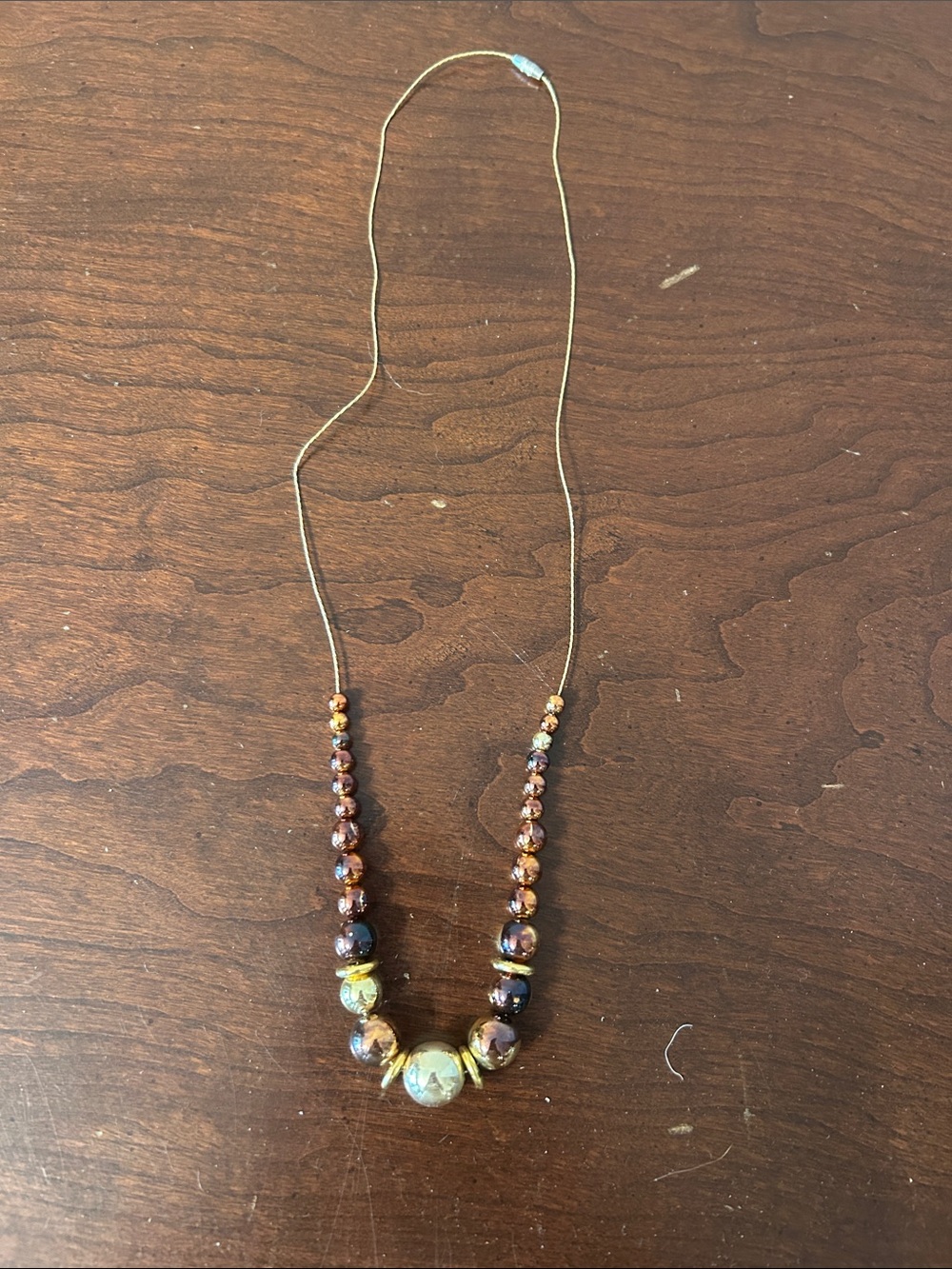 Source Unknown Gold Chain Necklace with Brown and Gold Beads